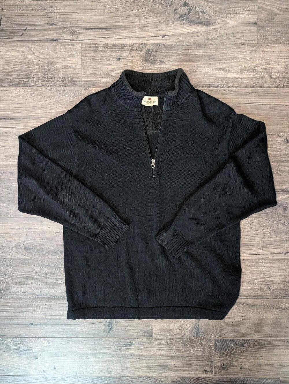 Vintage Men's Woolrich Black 1/4 Quarter Zip Sweater Fleece Large
